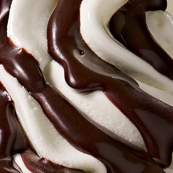 Yogurt helado con salsa de chocolate negro